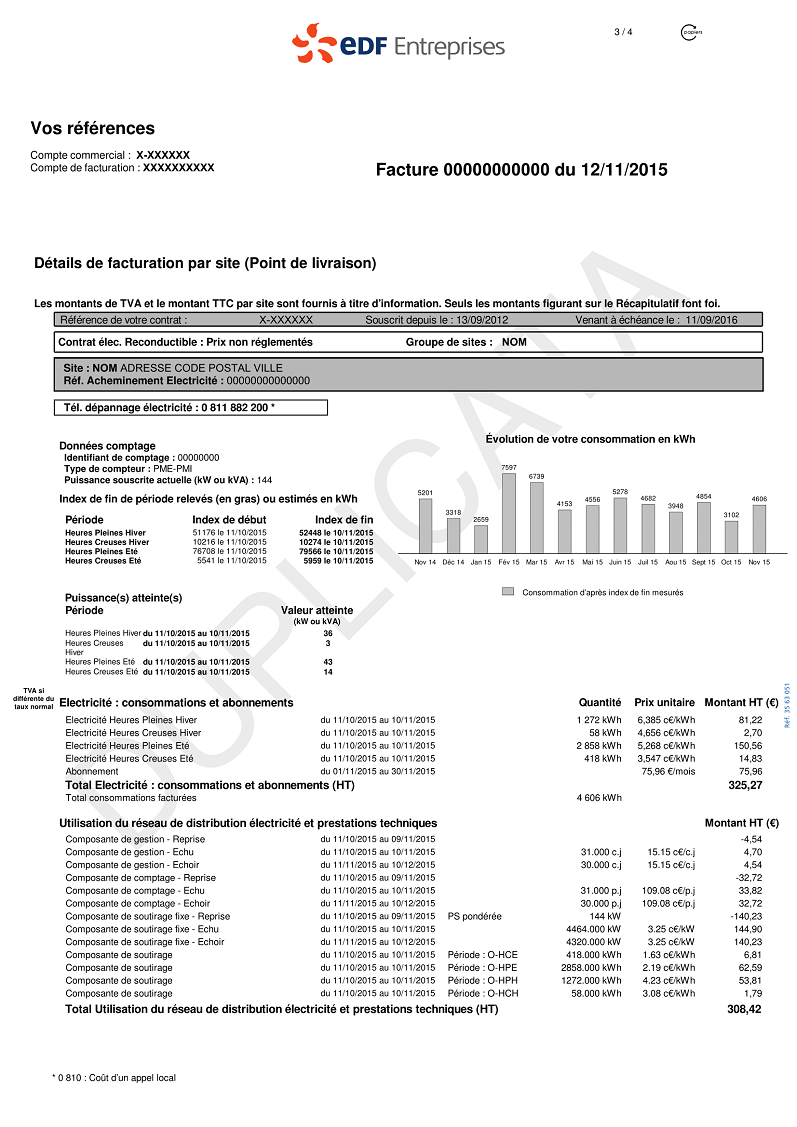 Puissance > à 36 kVA Moyenne et haute tension I Facture Offre de marché EDF FR