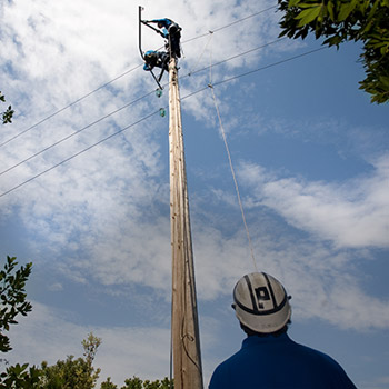 Maintenance sur un pylone éléctrique