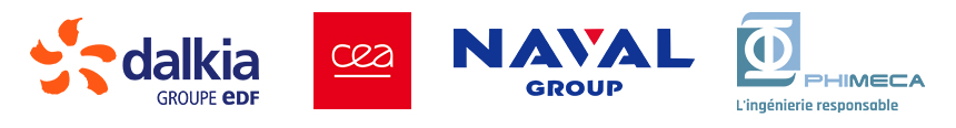 Logos de Dalkia, du CEA, de NAVAL Group et de Phimeca