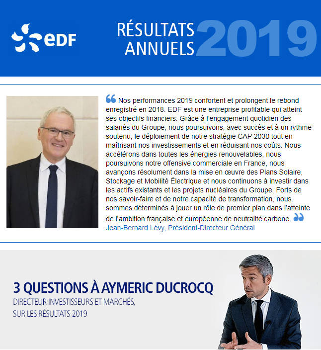 E-news d'EDF : les résultats annuels 2019, discours de Jean-Bernard Lévy