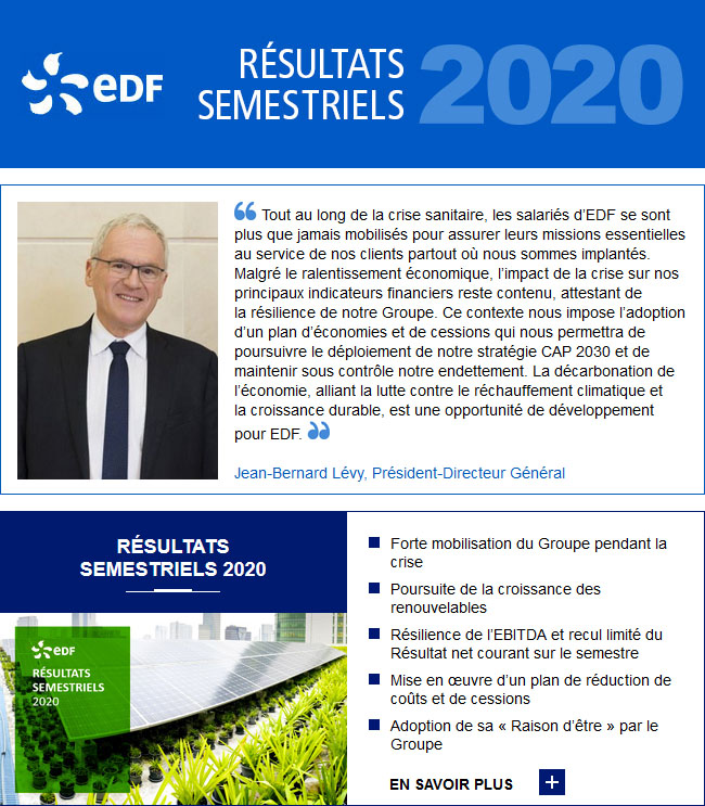 E-news d'EDF : les résultats semestriels 2020, discours de Jean-Bernard Lévy