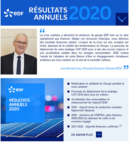 E-news d'EDF : les résultats annuels 2020, discours de Jean-Bernard Lévy