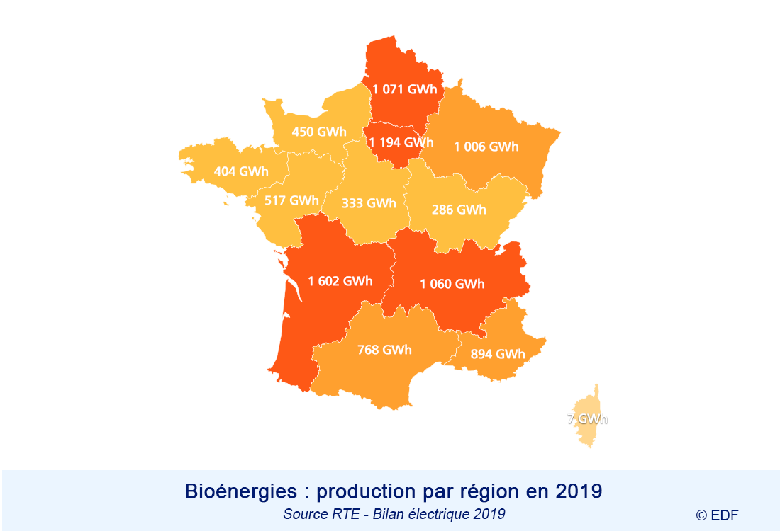 La production des bioénergies raccordée en France par régions