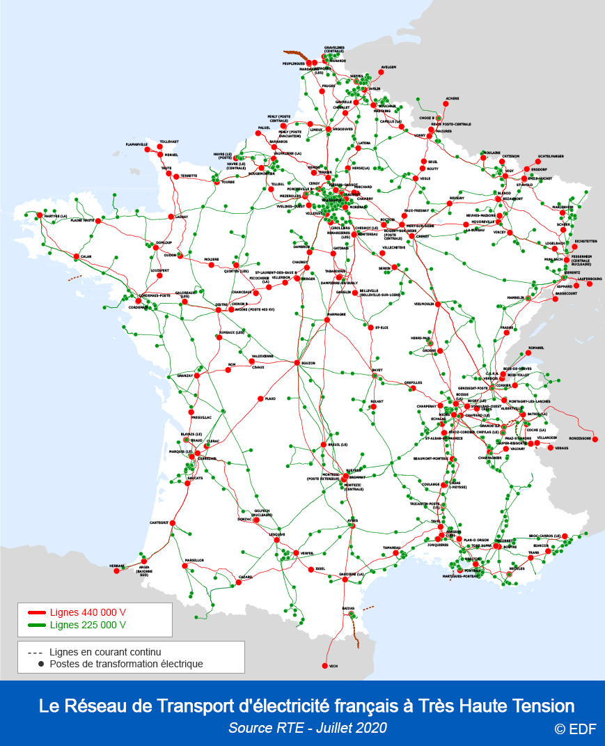 Réseau THT en France - Source RTE 2020