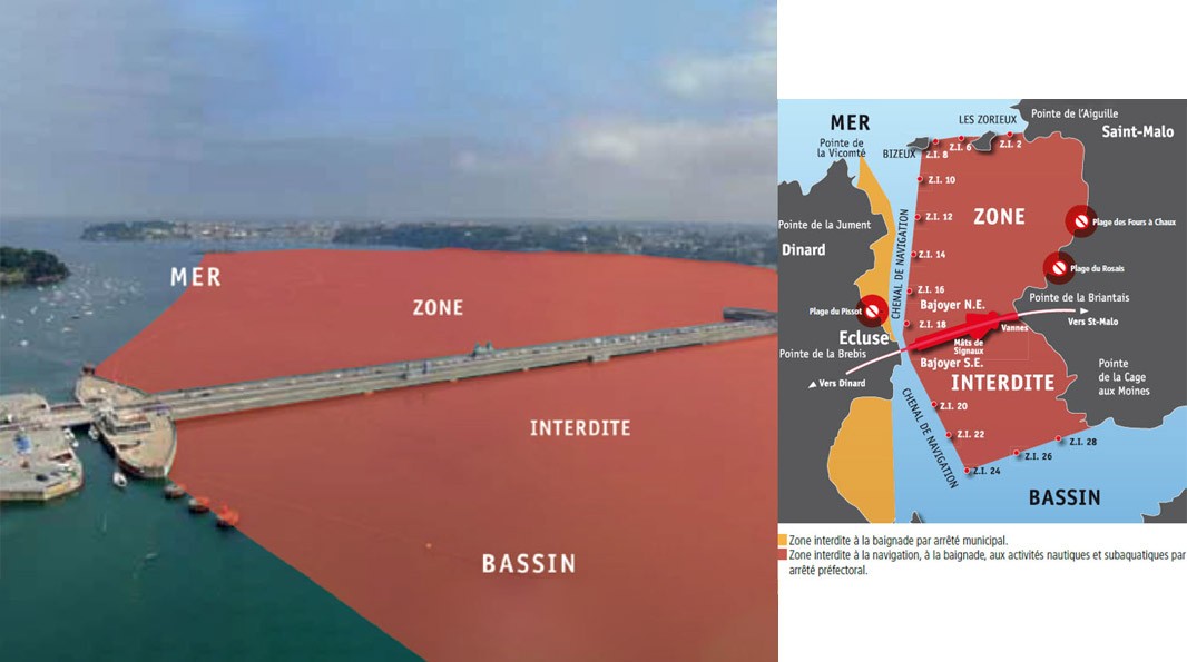 Carte - La zone interdite autour de l'usine marémotrice de la Rance (description ci-après)