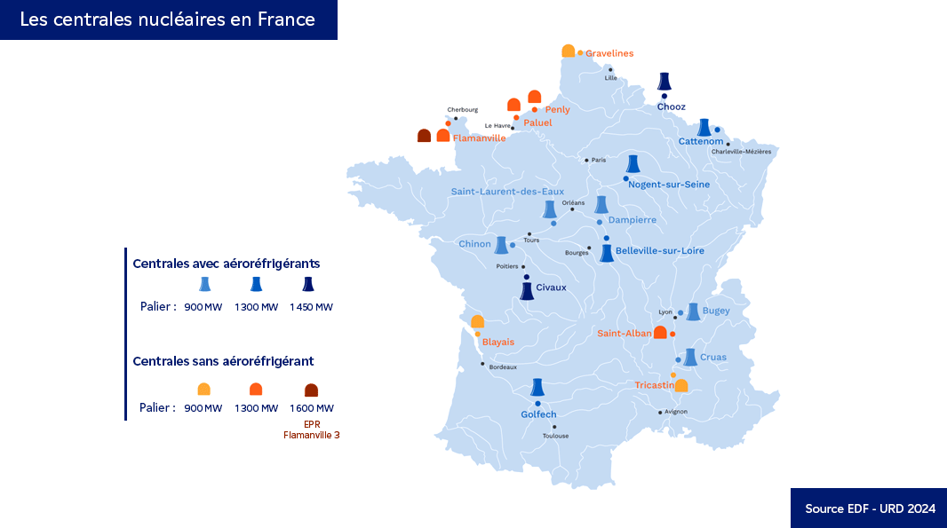 Carte des centrales nucléaires en France - Description ci-dessous