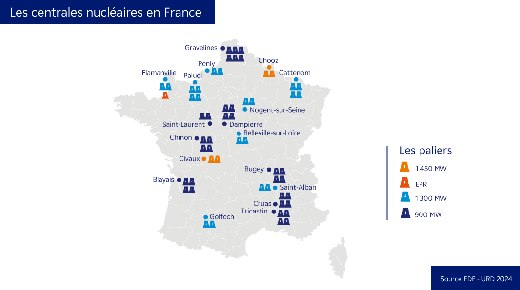 Carte des centrales nucléaires en France