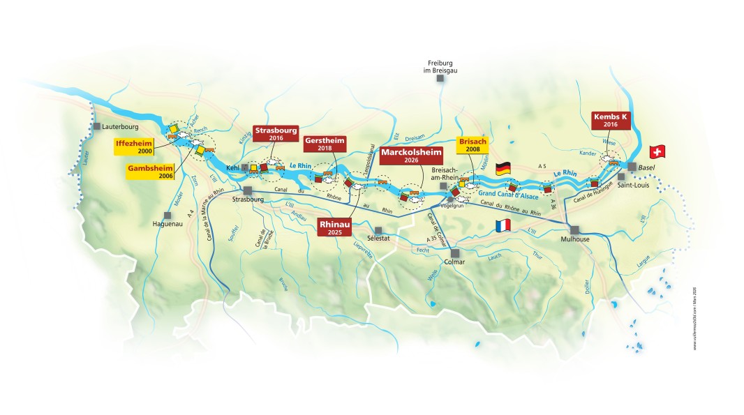 Carte des passes à poissons du Rhin