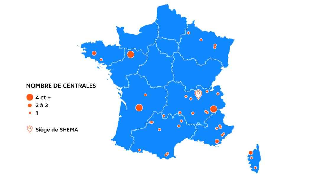 Carte de France des aménagements exploités par SHEMA