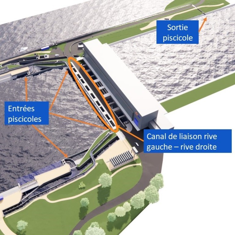 Schéma de la passe à poisson de l'usine hydroélectrique de Rhinau