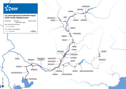 Carte des implantations EDF Hydro Méditerranée