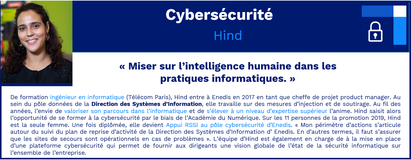 Portrait de Hind, Formée en interne en cybersécurite, promotion 2019